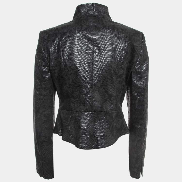 ジャケット EMPORIO ARMANI Women Jackets EW000934AF15112UC001 BLACK Emporio Armani Black Embossed Faux Leather Zip Front Jacket