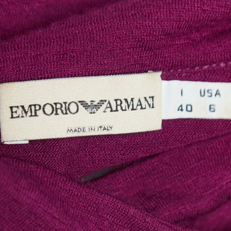 Pre Owned Emporio Armani Burgundy Wool Knit Cut-Out Detail Top S