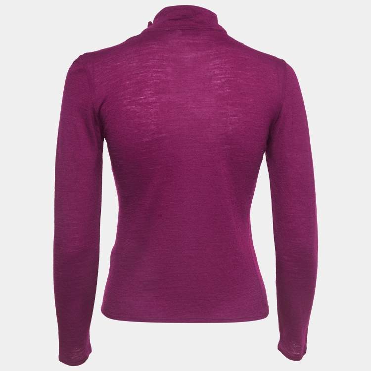 Pre Owned Emporio Armani Burgundy Wool Knit Cut-Out Detail Top S