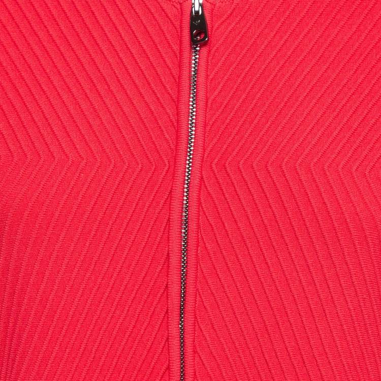 Pre Owned Emporio Armani Red Ottoman Knit Peplum Jacket M