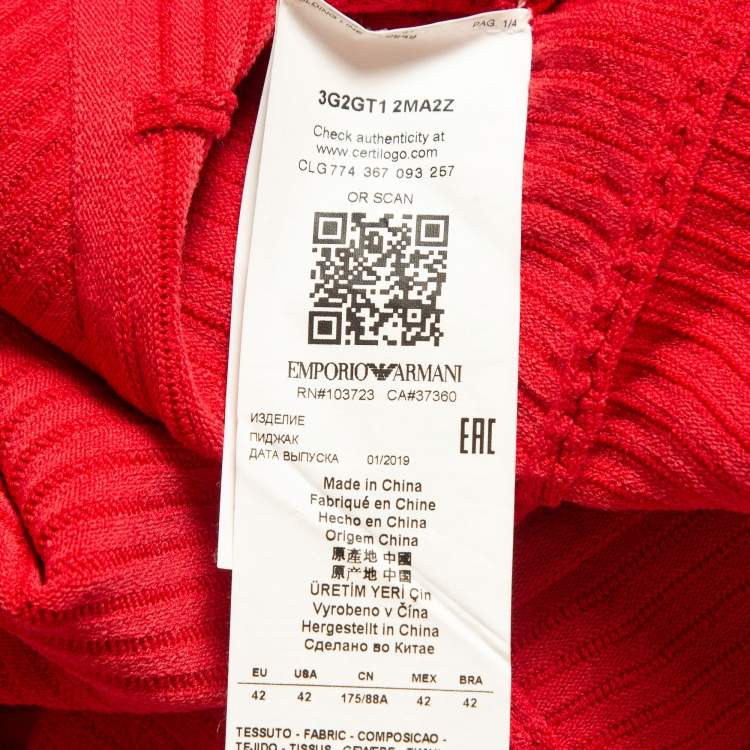 Pre Owned Emporio Armani Red Ottoman Knit Peplum Jacket M