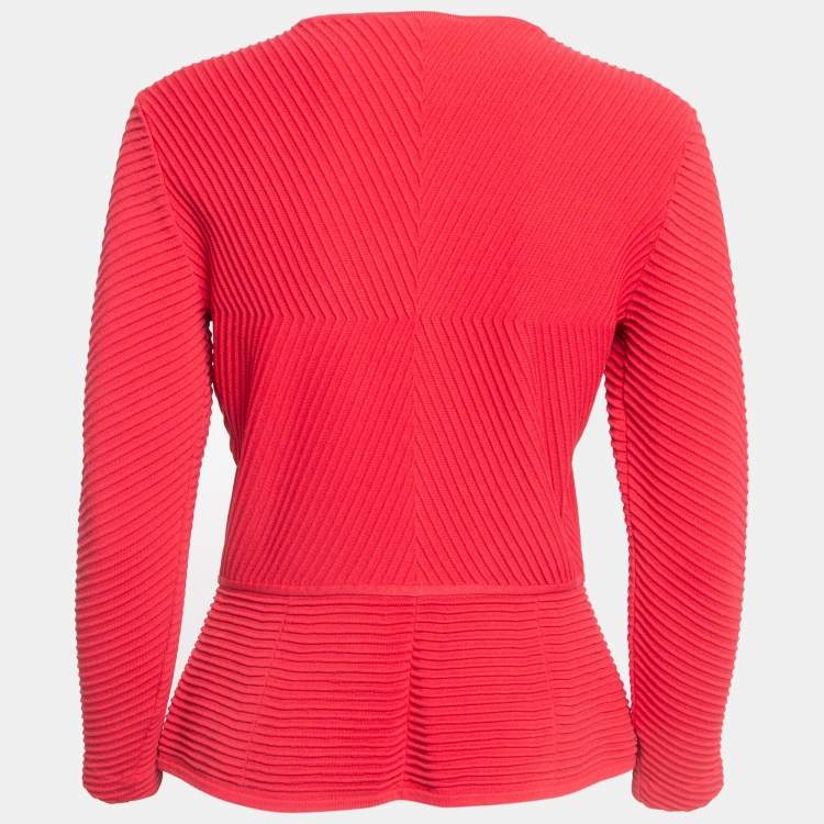 Pre Owned Emporio Armani Red Ottoman Knit Peplum Jacket M
