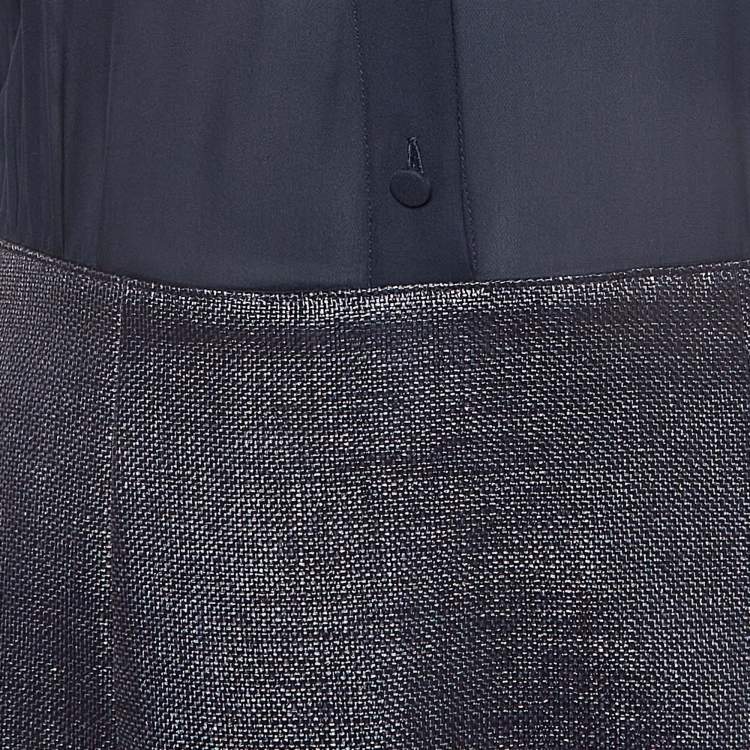 Pre Owned Emporio Armani Navy Blue Chiffon and Canvas Buttoned Sleeveless Dress M