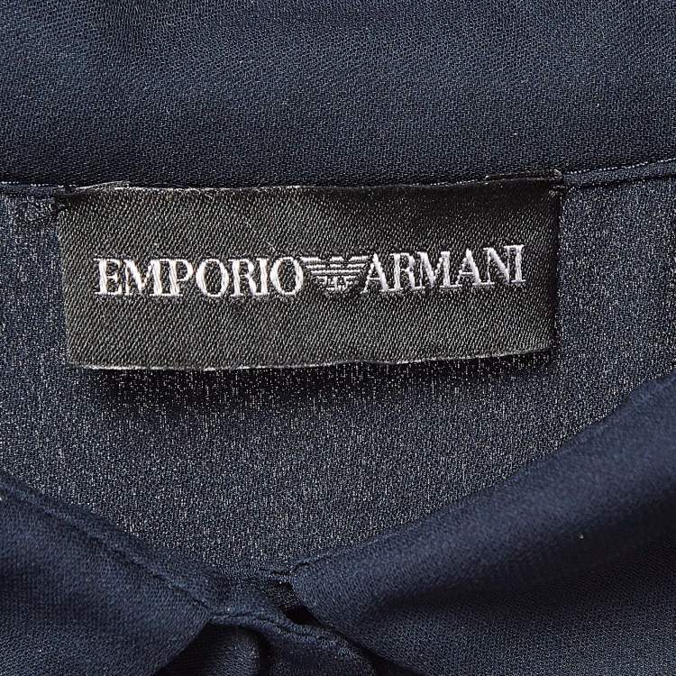 Pre Owned Emporio Armani Navy Blue Chiffon and Canvas Buttoned Sleeveless Dress M