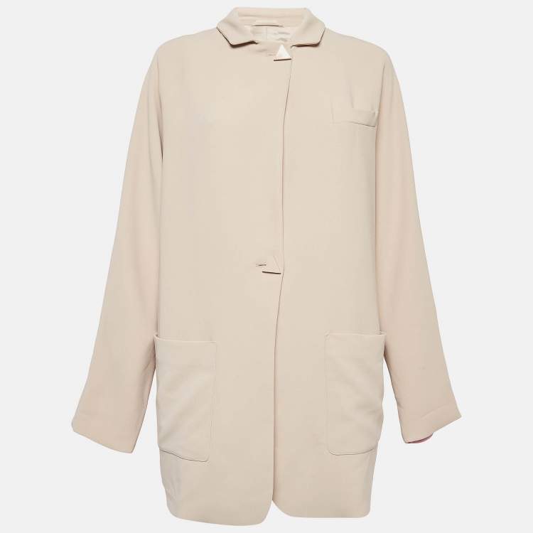 Pre Owned Emporio Armani Beige Crepe Single Breasted Coat M
