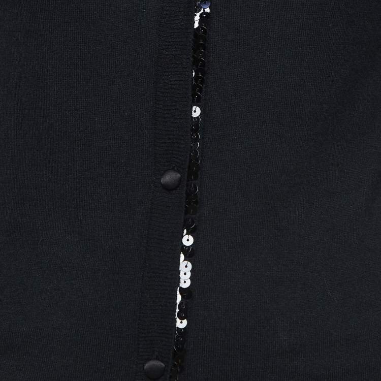 Pre Owned Emporio Armani Black Sequin Embellished Wool Cardigan M