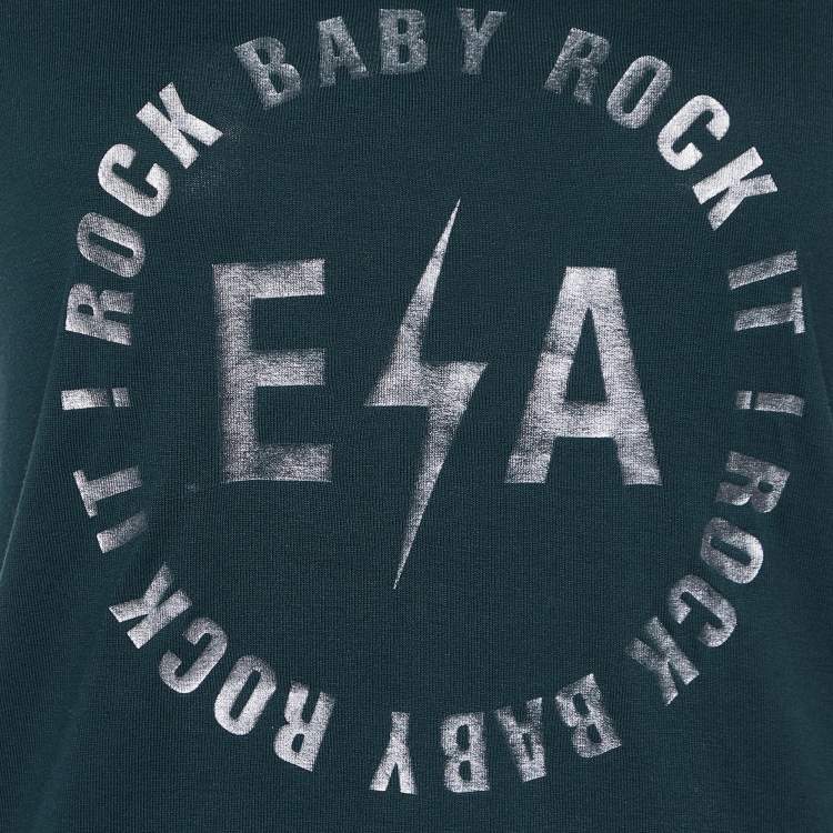 Pre Owned Emporio Armani Green Logo Print Cotton Crew Neck T-Shirt M