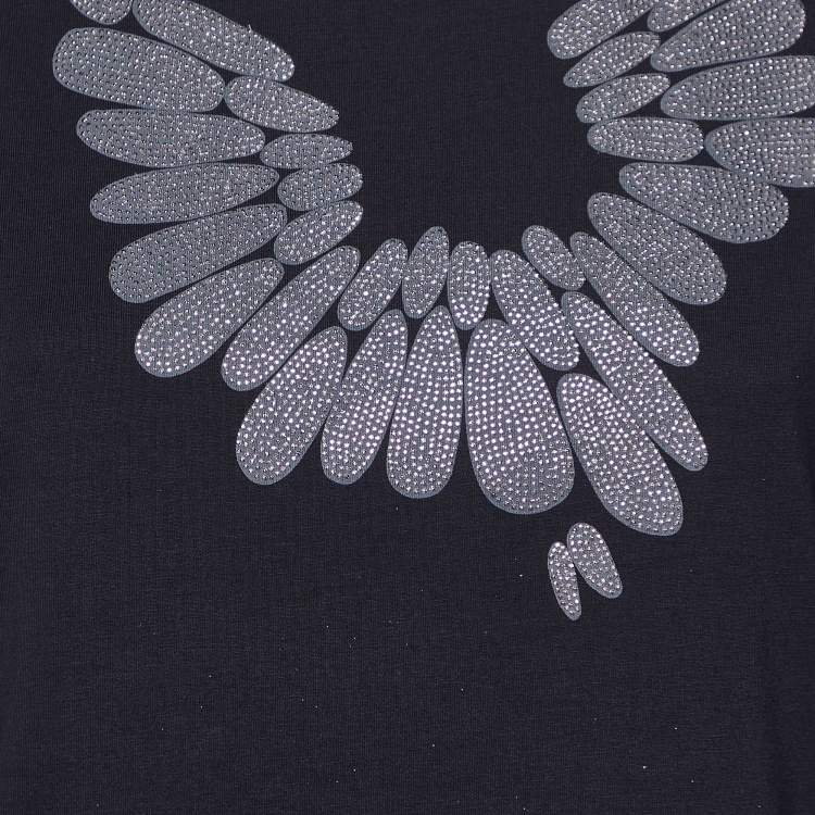 Pre Owned Emporio Armani Black Embellished Cotton Crew Neck T-Shirt M 