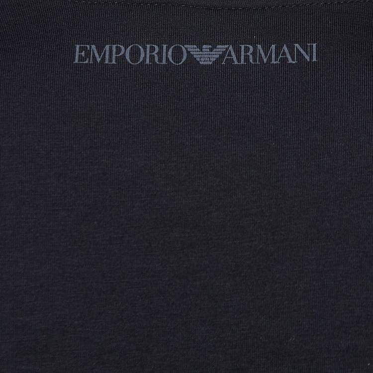 Pre Owned Emporio Armani Black Embellished Cotton Crew Neck T-Shirt M 