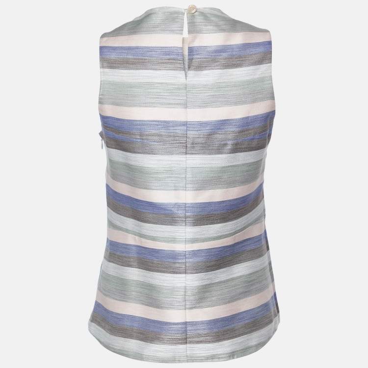 Pre Owned Emporio Armani Grey Striped Cotton & Silk Sleeveless Top S