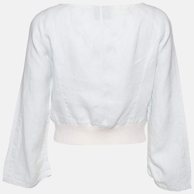 Pre Owned Emporio Armani Pale Blue Zip Up Cropped Jacket M