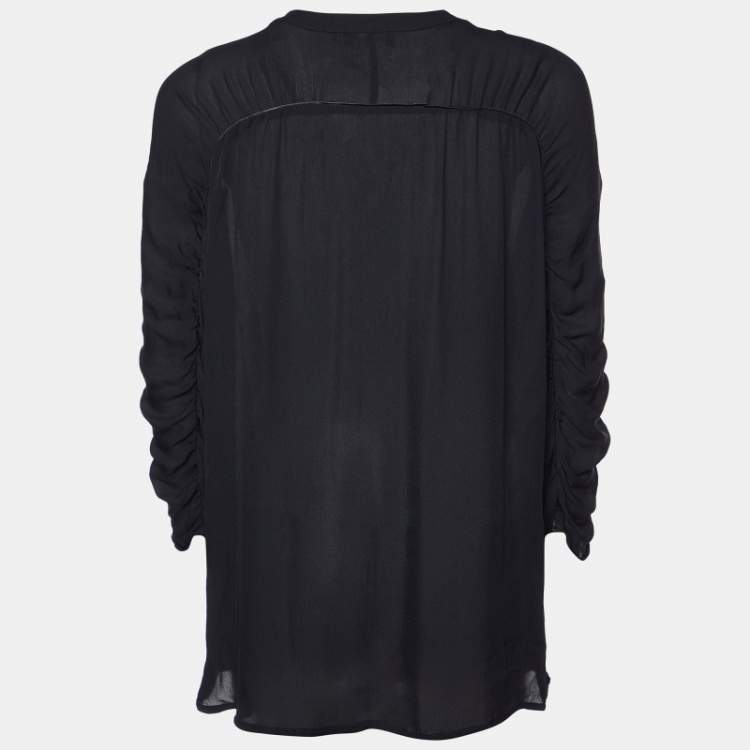Pre Owned Emporio Armani Black Silk Shirt Blouse L