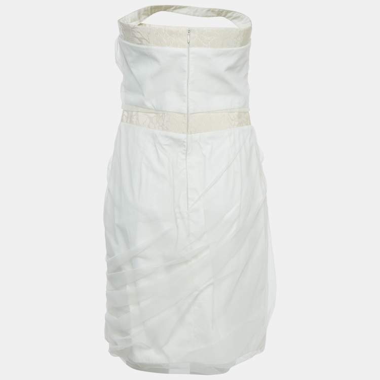 Pre Owned Emporio Armani Off White Tulle Ruched Halter Neck Mini Dress S