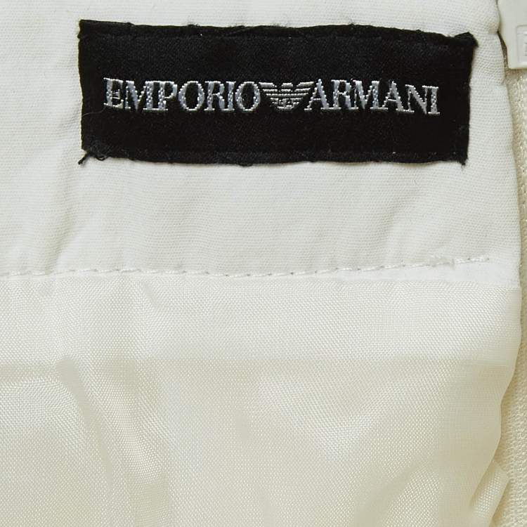 Pre Owned Emporio Armani Off White Tulle Ruched Halter Neck Mini Dress S