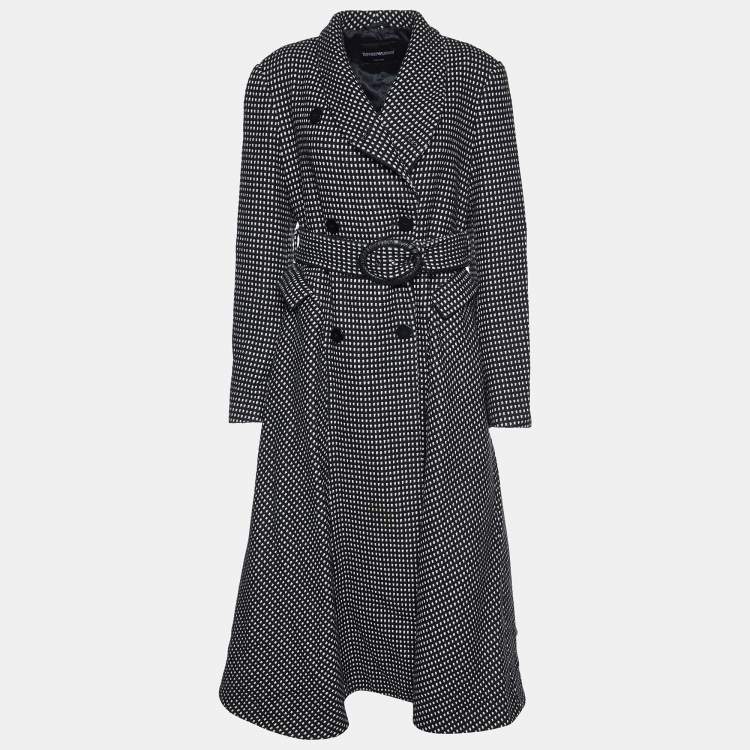 Pre Owned Emporio Armani Monochrome Wool Blend Belted Coat L