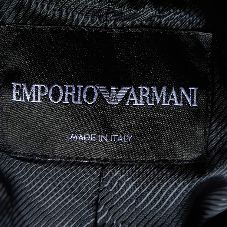 Pre Owned Emporio Armani Monochrome Wool Blend Belted Coat L