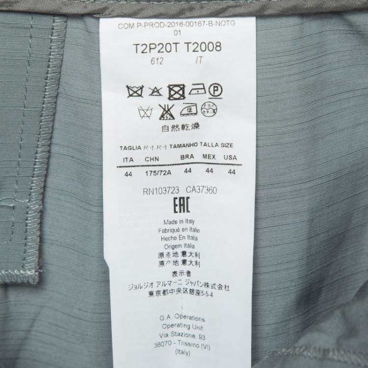 Pre Owned Emporio Armani Grey Leather Trim Crepe High Waist Pants M
