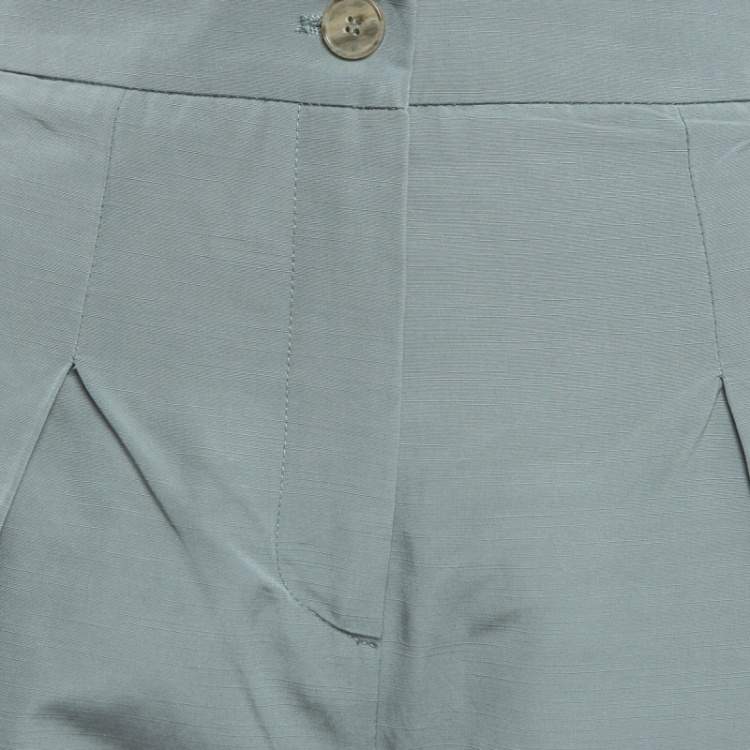Pre Owned Emporio Armani Grey Leather Trim Crepe High Waist Pants M