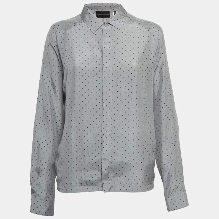 Pre Owned Emporio Armani Grey Paisley Print Silk Shirt S