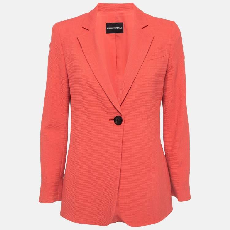 Pre Owned Emporio Armani Coral Pink Textured Stretch Crepe Blazer S