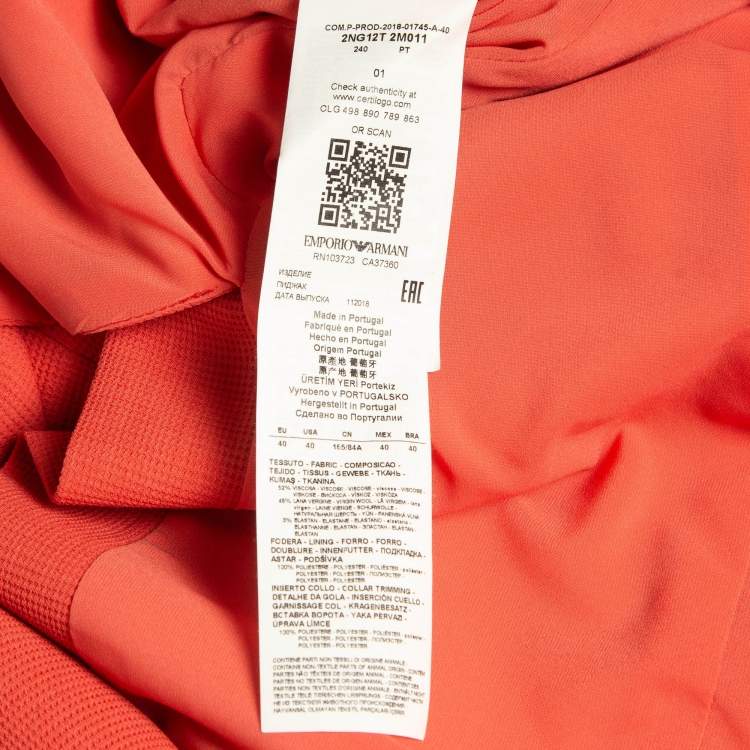 Pre Owned Emporio Armani Coral Pink Textured Stretch Crepe Blazer S