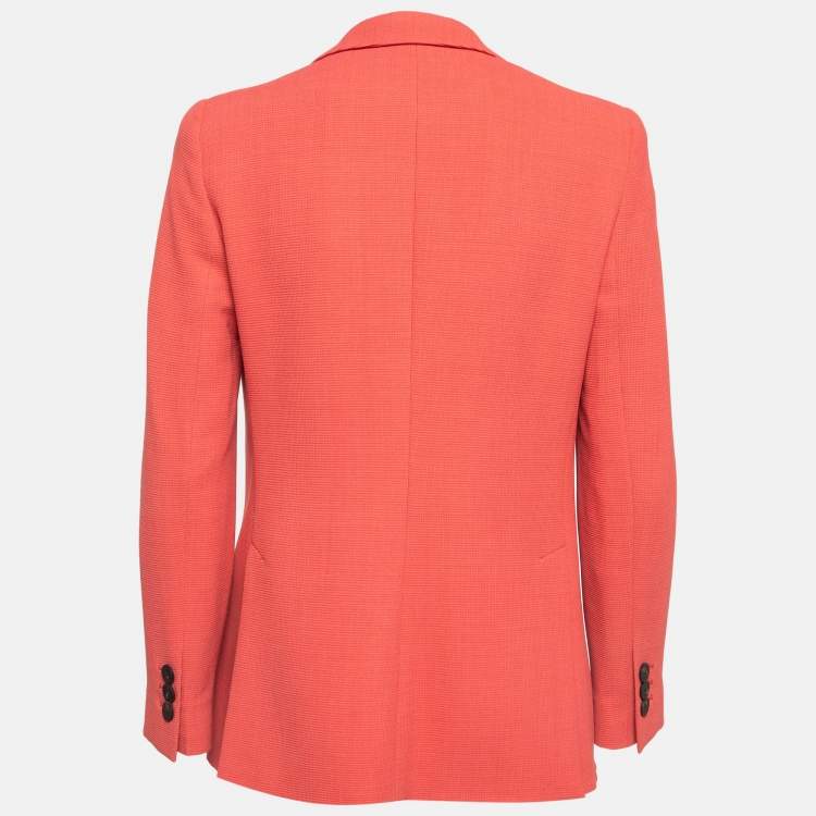 Pre Owned Emporio Armani Coral Pink Textured Stretch Crepe Blazer S