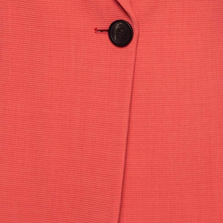 Pre Owned Emporio Armani Coral Pink Textured Stretch Crepe Blazer S