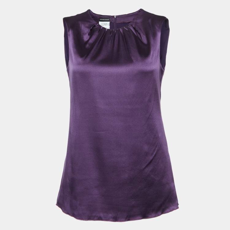 Pre Owned Emporio Armani Purple Silk Satin Sleeveless Top S