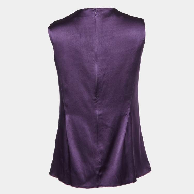 Pre Owned Emporio Armani Purple Silk Satin Sleeveless Top S