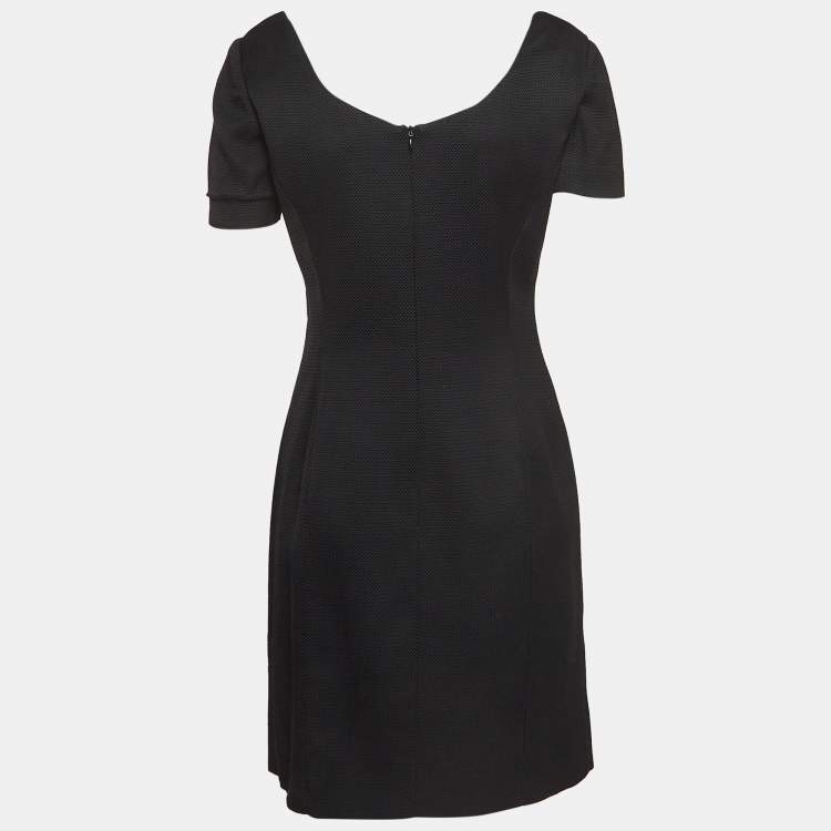 Pre Owned Emporio Armani Black Textured Canvas Mini Dress M