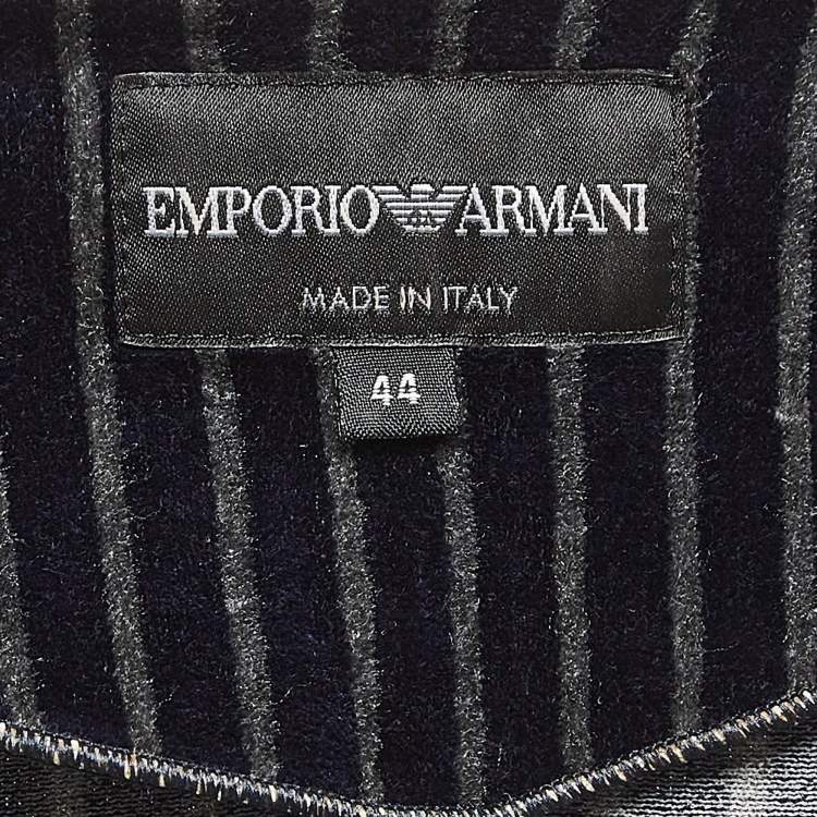 Pre Owned Emporio Armani Navy Blue Stripe Velvet Knit Blazer and Pants Suit M