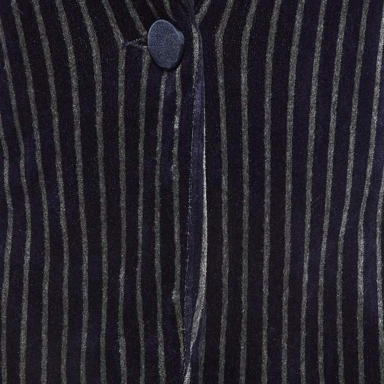 Pre Owned Emporio Armani Navy Blue Stripe Velvet Knit Blazer and Pants Suit M