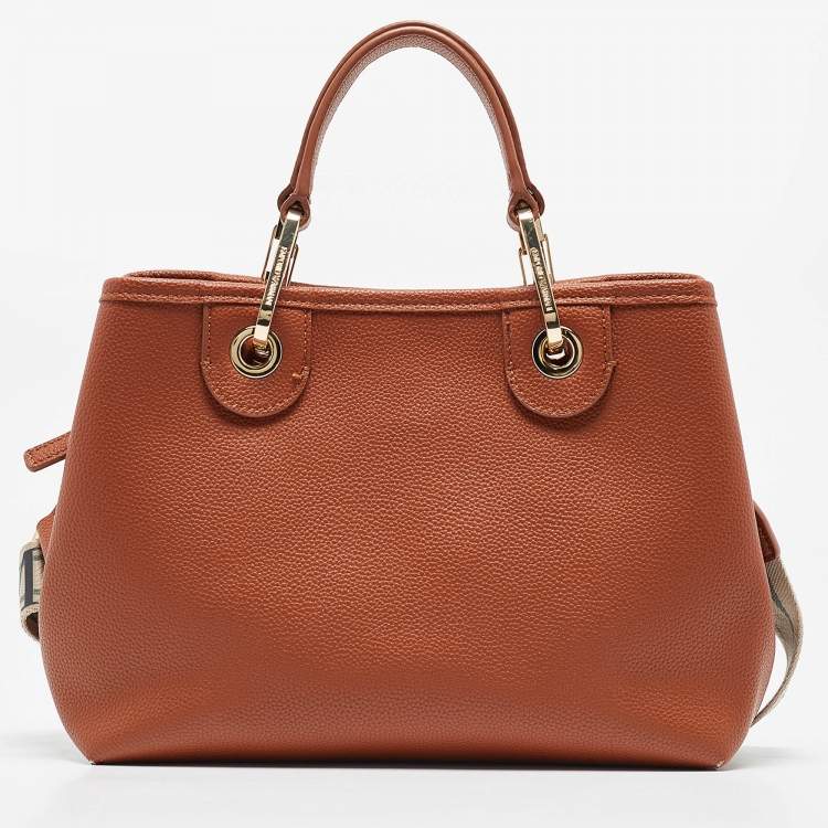 Pre Owned Emporio Armani Brown Faux Leather Small MyEA Shopper Tote