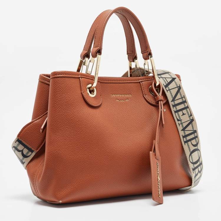 Pre Owned Emporio Armani Brown Faux Leather Small MyEA Shopper Tote