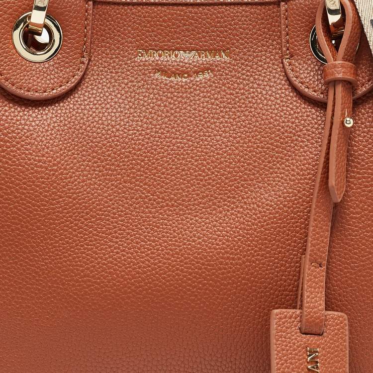 Pre Owned Emporio Armani Brown Faux Leather Small MyEA Shopper Tote
