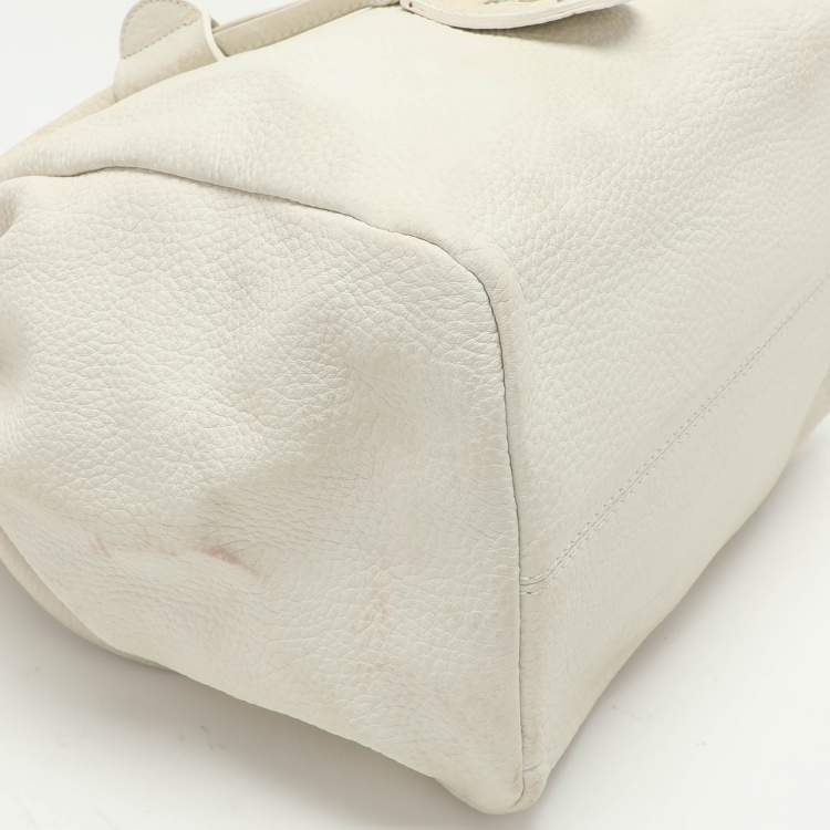 Pre Owned Emporio Armani Cream Leather Drawstring Tote