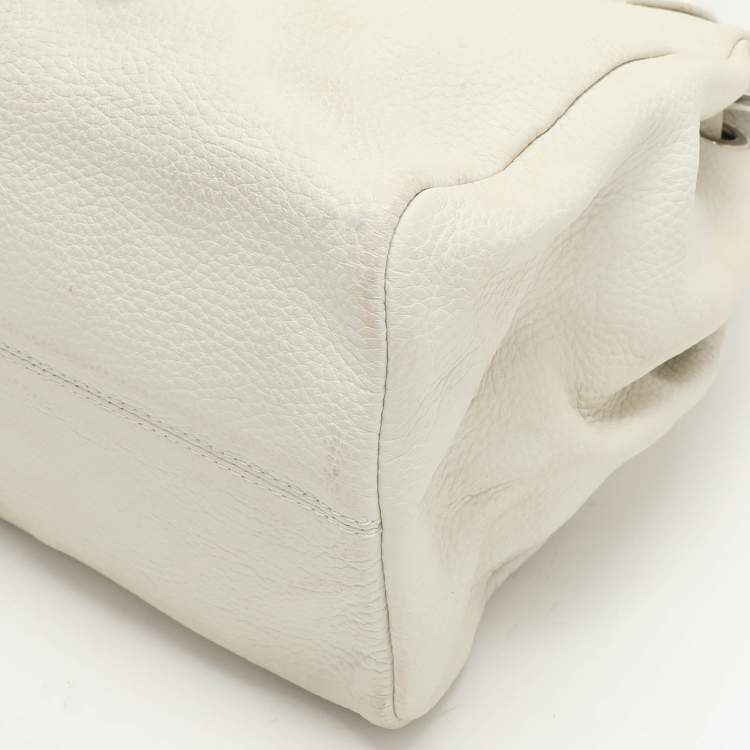 Pre Owned Emporio Armani Cream Leather Drawstring Tote