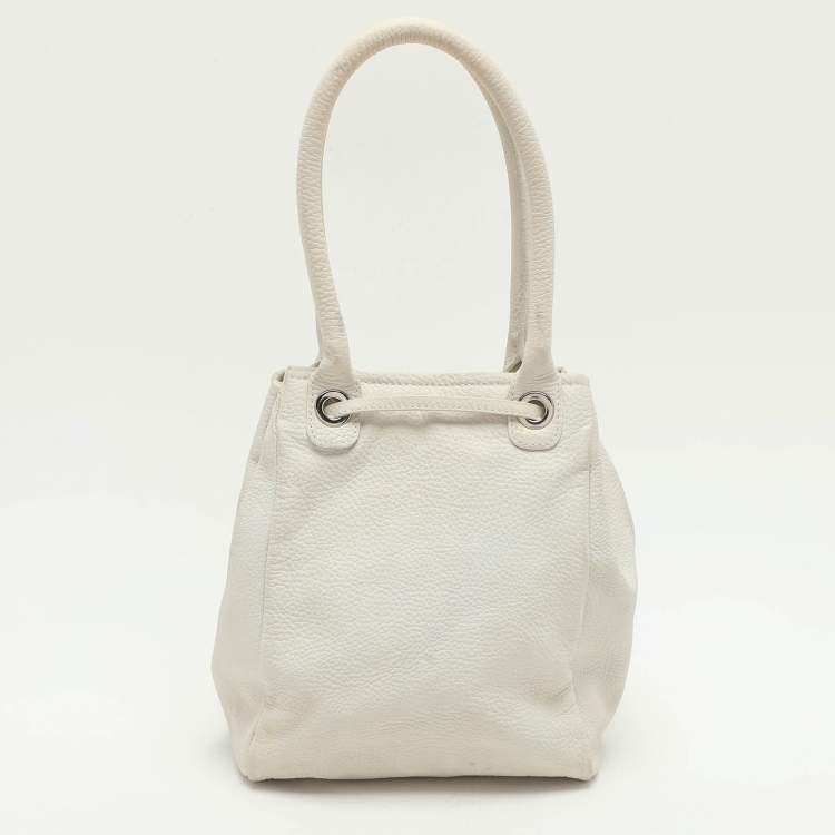 Pre Owned Emporio Armani Cream Leather Drawstring Tote