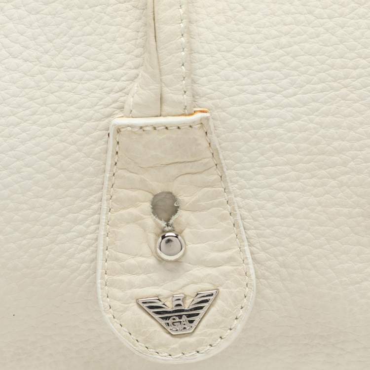 Pre Owned Emporio Armani Cream Leather Drawstring Tote