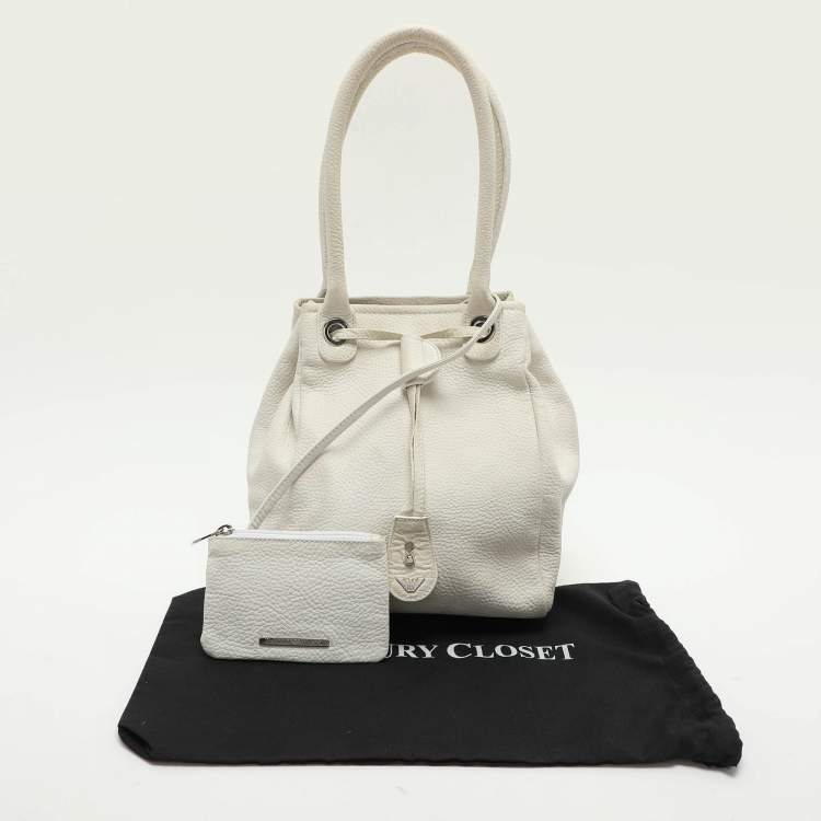 Pre Owned Emporio Armani Cream Leather Drawstring Tote