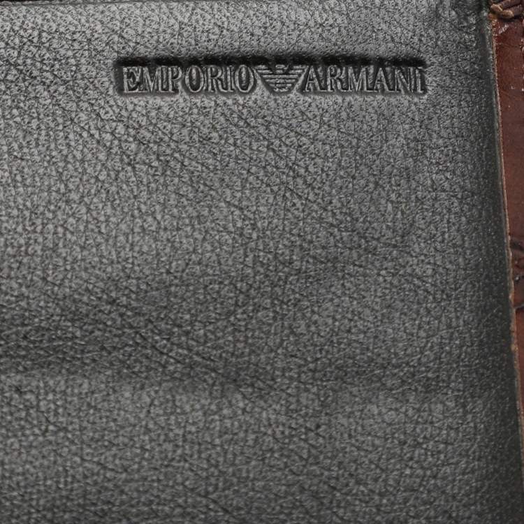 Pre Owned Emporio Armani Brown Alligator Embossed Leather Flap Wallet