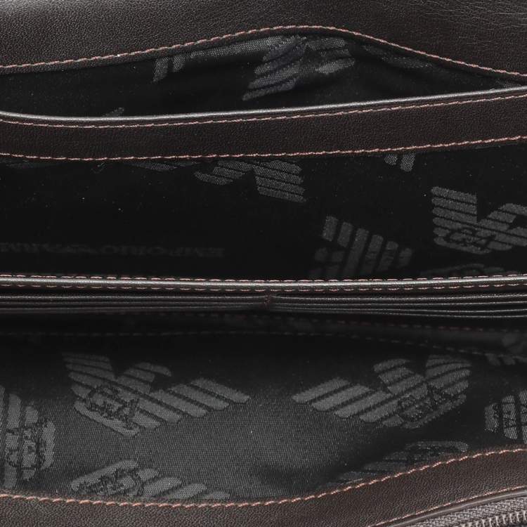 Pre Owned Emporio Armani Brown Alligator Embossed Leather Flap Wallet