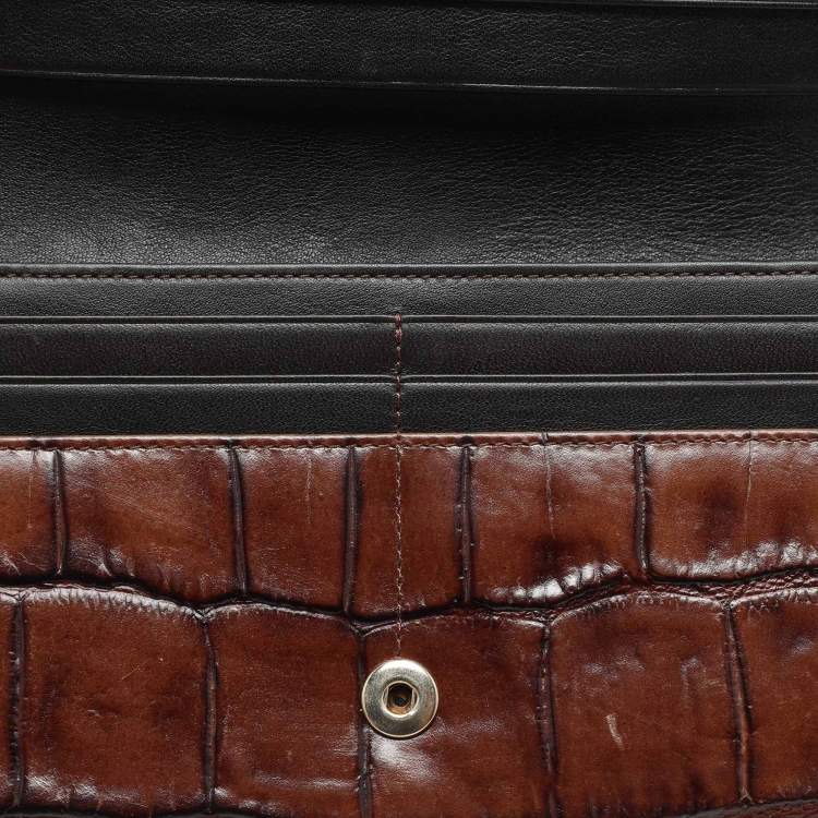 Pre Owned Emporio Armani Brown Alligator Embossed Leather Flap Wallet