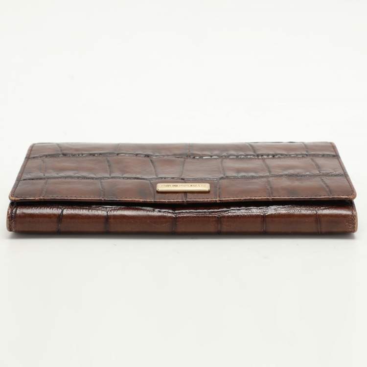Pre Owned Emporio Armani Brown Alligator Embossed Leather Flap Wallet