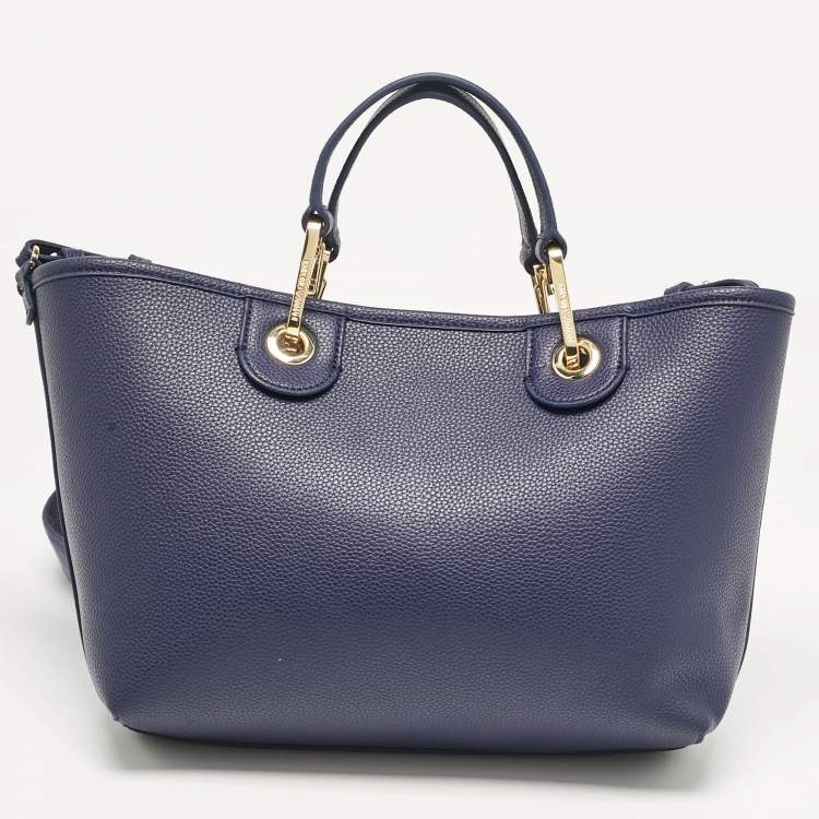 Pre Owned Emporio Armani Blue Leather Small MyEA Shopper Tote