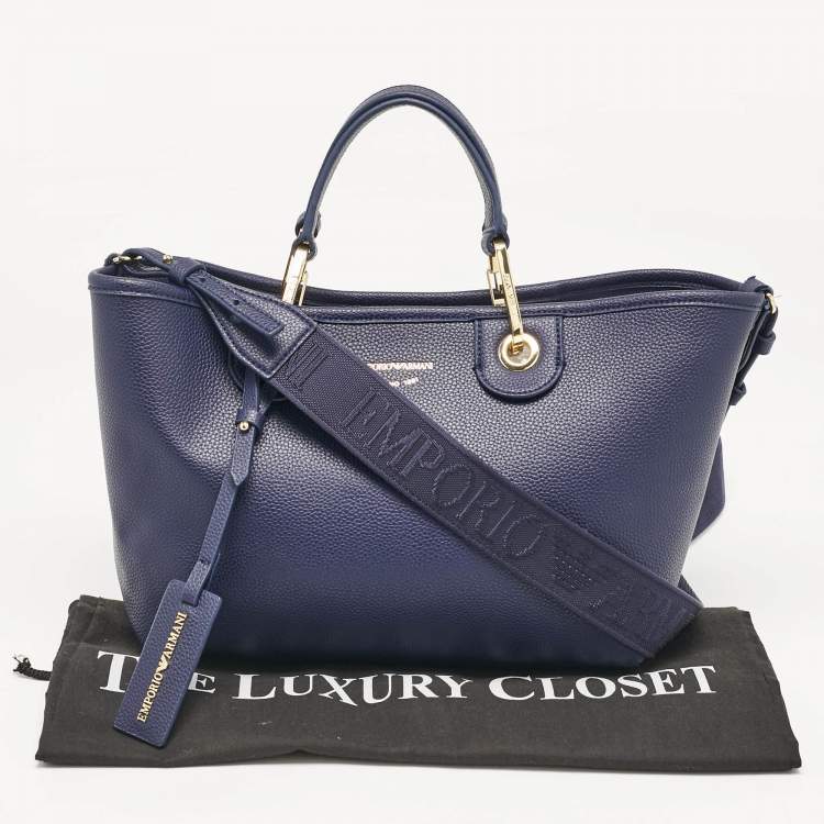 Pre Owned Emporio Armani Blue Leather Small MyEA Shopper Tote