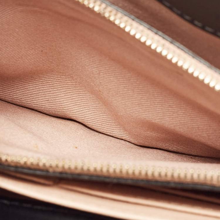 Pre Owned Emporio Armani Beige/Black Logo Print Leather Flap Chain Clutch