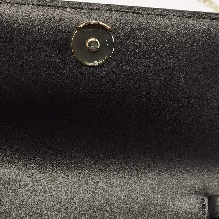 Pre Owned Emporio Armani Beige/Black Logo Print Leather Flap Chain Clutch