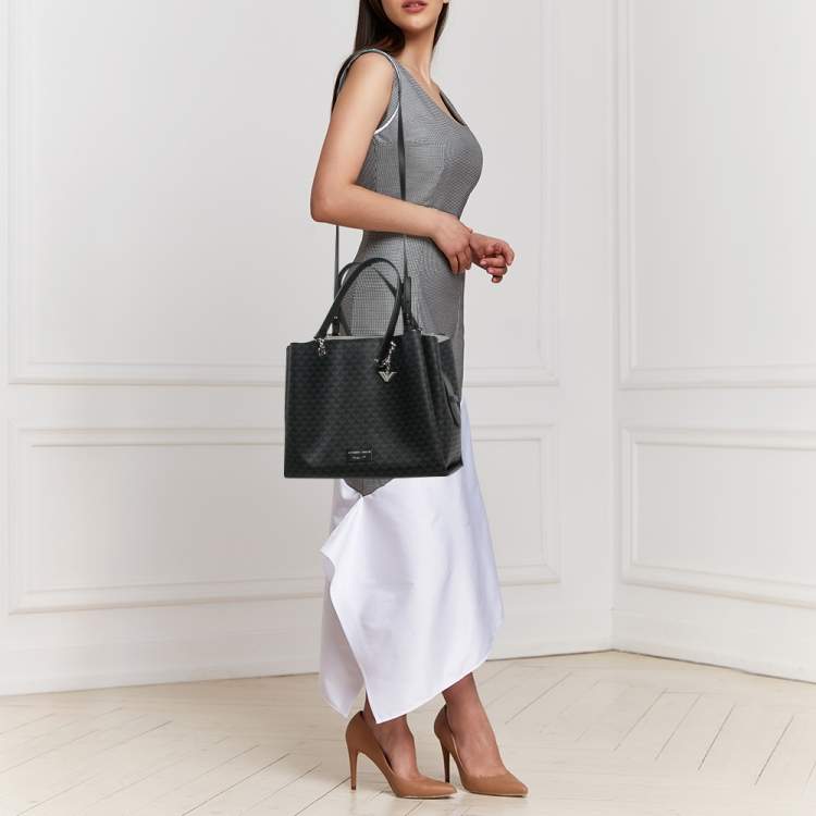 Pre Owned Emporio Armani Black Monogram Faux Leather Annie Tote