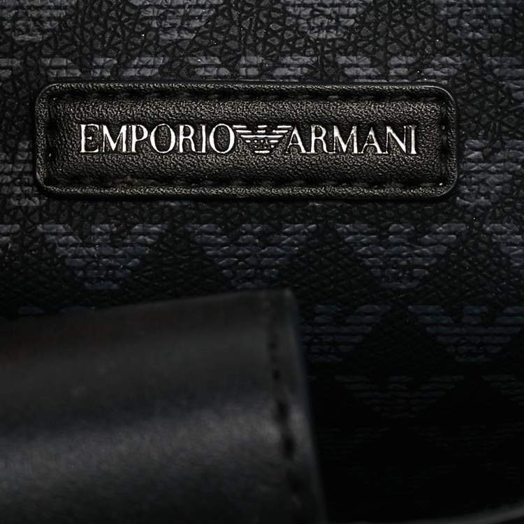 Pre Owned Emporio Armani Black Monogram Faux Leather Annie Tote